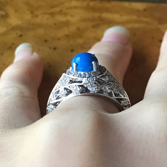 Natural Ceruleite Sterling Silver Leaf Ring - Picture 2 of 8